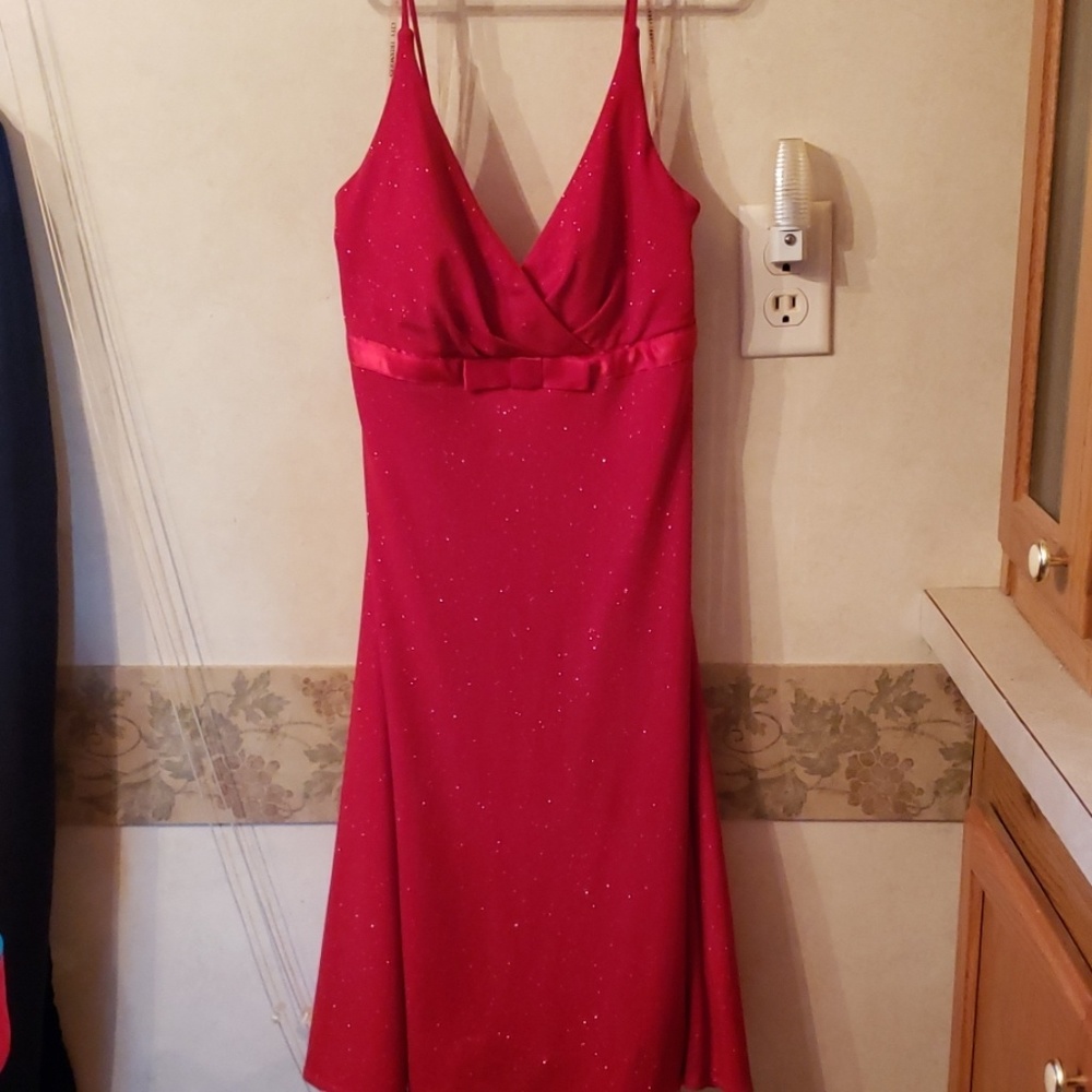Red glitter spaghetti strap dress